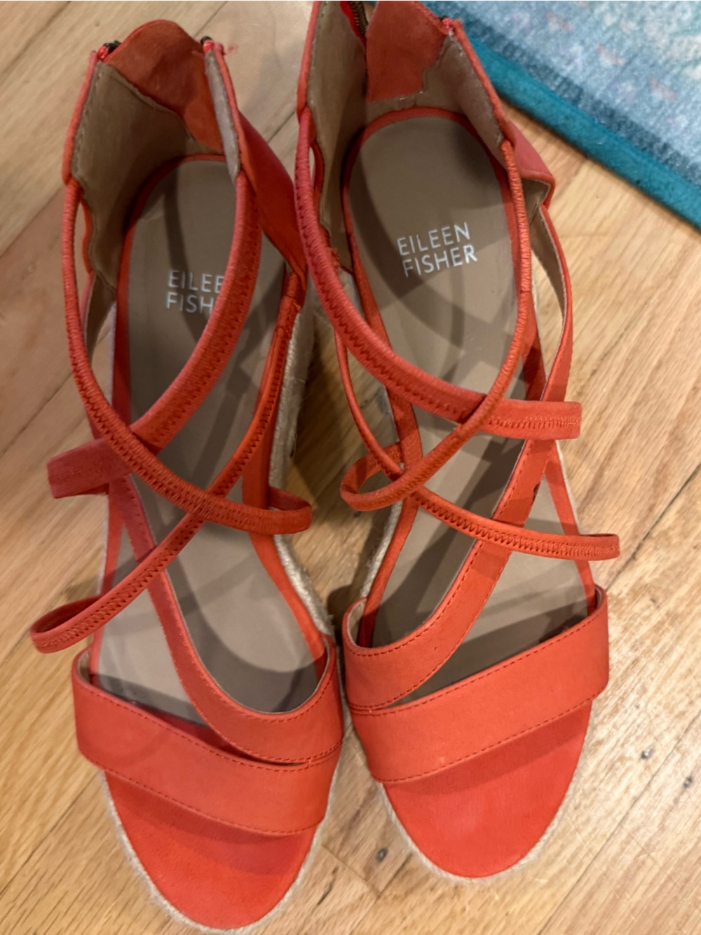 Eileen Fisher Orange Strappy Espadrille Sandals with Cross Straps